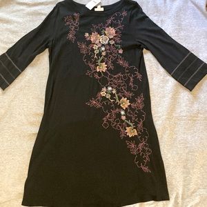 J Jill M Embroidered Black Dress NWT